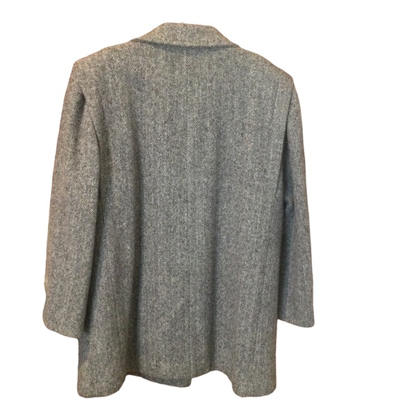 Vintage Black & White Herringbone Double Breasted Wool Overcoat Size 14 - Picture 3 of 16